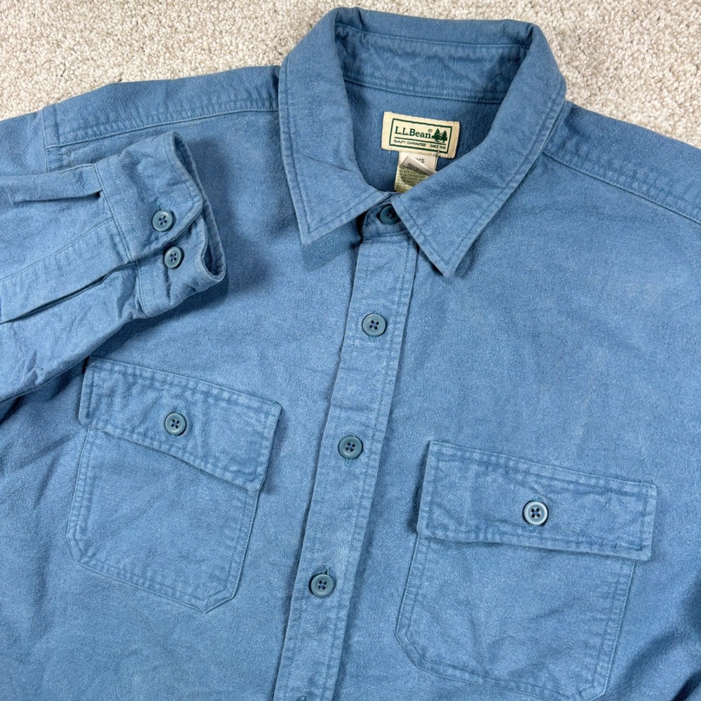 LL Bean Chamois Shirt Mens L Blue Cotton Button Up Flap Pocket O MT03